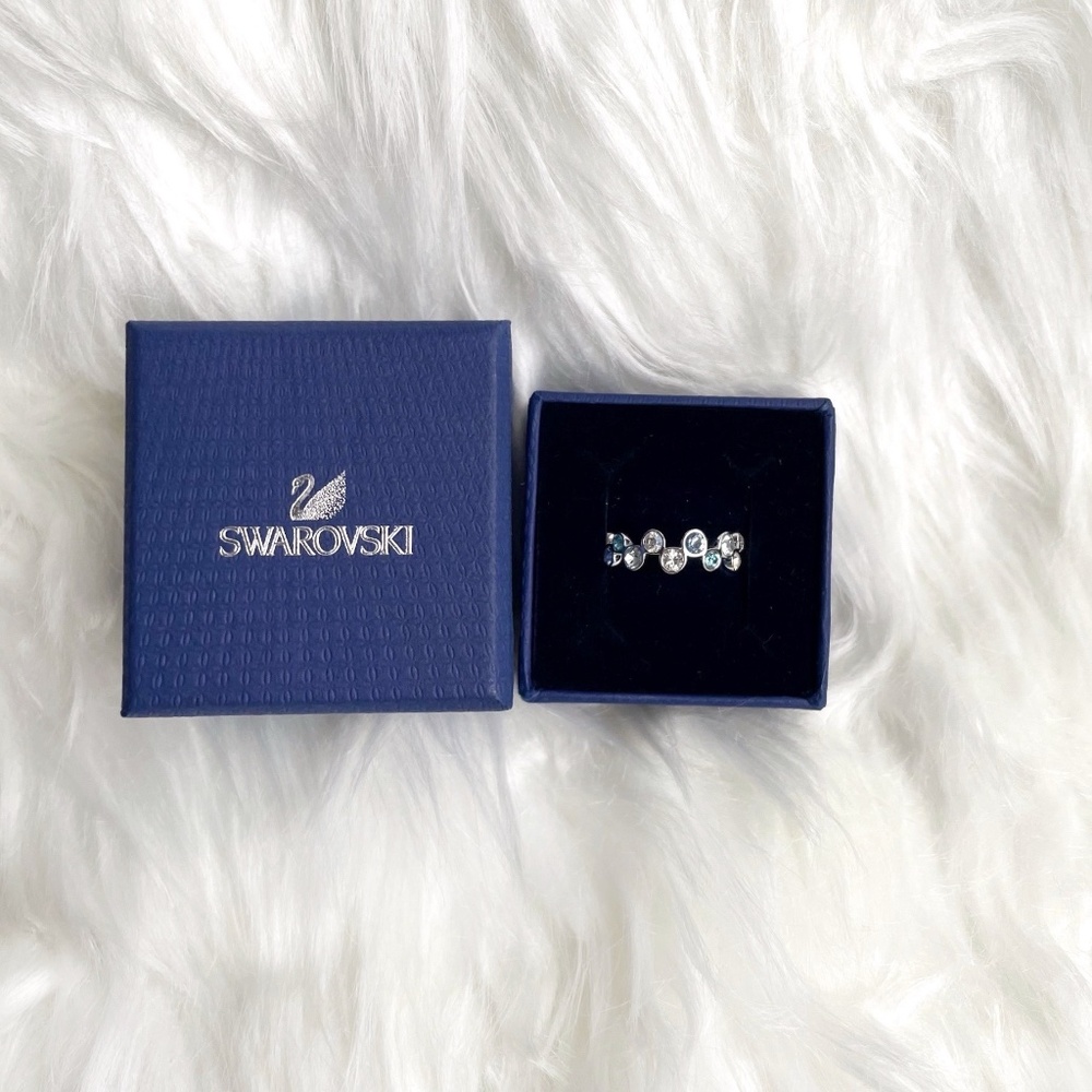 Swarovski Fidelity Ring, Blue & Clear Crystals, Size 8, EUC